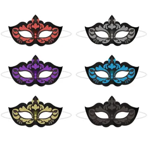 Set di sei maschere colorate glitterate per feste in oro argento e rosso