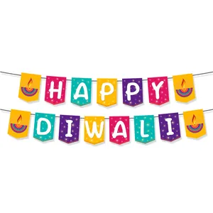 Colorful Happy Diwali banner set with traditional Diya patterns for party decoration