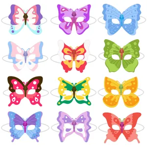 Set of 12 colorful butterfly party masks with elastic straps for girls birthday dress-up