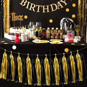 Guirlande de glands noirs et dorés métallisés pour la décoration de fête d'anniversaire