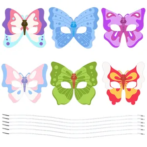 Set of six colorful butterfly masks for girls' party dress up with elastic strings