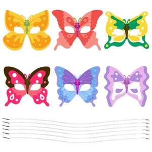 Detailed set of 6 colorful butterfly party masks for girls with elastic white strings
