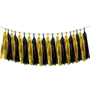 Guirlande de glands noirs et dorés élégante pour décoration de fête et nouvel an