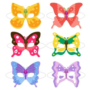 Set of 6 colorful butterfly party masks with elastic straps for girl birthday dress-up