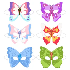 Set of six colorful butterfly party masks with elastic strings for girls birthday decor
