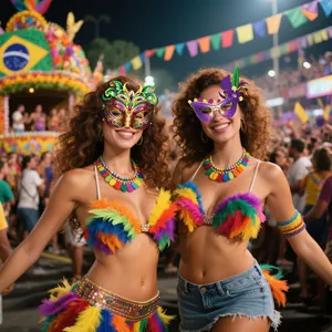 Kit d'accessoires de carnaval brésilien avec masque à plumes et collier arc-en-ciel