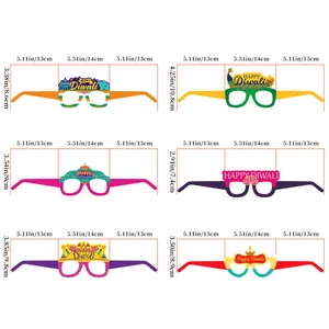 Pack of 6 Happy Diwali paper glasses for party decor with dimensions and festive icons
