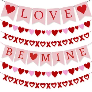 Valentine's Day Party Decoration Paper Banner Set Glitter Heart XOXO BE MINE Garland For Wedding Anniversary Engagement