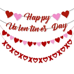 Glittery Valentine's Day banner set with Happy Valentine's Day and XOXO heart garlands