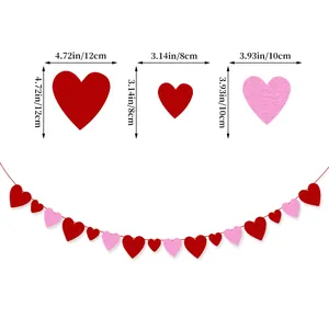 Valentine party heart banner with red and pink glitter heart cutouts in three sizes