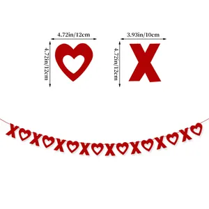 Red XOXO heart banner for Valentine's party decoration with felt letters and hearts