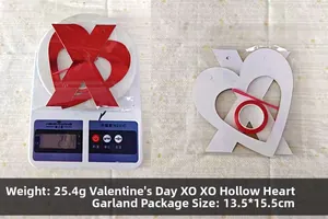Valentine's Day XOXO hollow heart garland set with red mirror letters and heart shapes