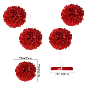 Detailed size specifications for red tissue paper pom poms for wedding party decorations