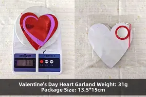 Detailed view of Valentine heart garland set with ribbon and weight specifications