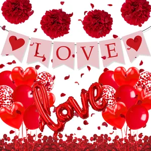Σετ διακόσμησης Αγίου Βαλεντίνου με πανό LOVE, μπαλόνια καρδιά και ροδοπέταλα
