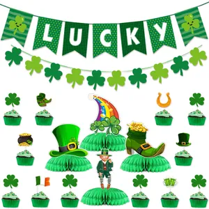 St Patricks Day Party Decorations Shamrock Banner Lucky Garland Honeycomb Centerpieces Green Orange Balloons Cake Toppers