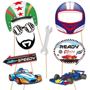 Lot de 8 accessoires photo de course avec casques et voitures pour anniversaire