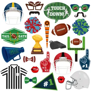 Accessoires photo pour fête de football américain avec casques et pompons colorés