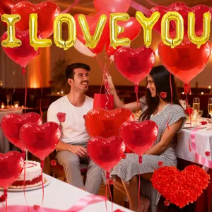 Kit de décoration Saint-Valentin avec ballons dorés I Love You et coeurs rouges en film