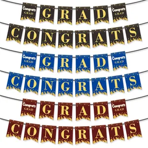 Congrats Grad 2026 Graduation Party Banner Glitter Gold Paper Bunting For Graduation Ceremony Venue Decoration Supplies