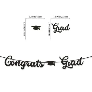 Detaillierte Maßtabelle für den schwarzen Glitzer-Abschlussbanner mit Congrats-Text