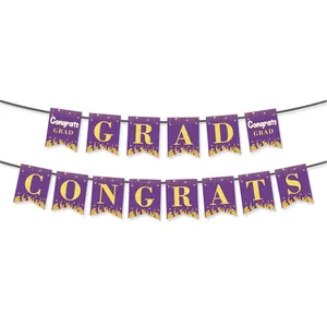 Double-layer purple and gold glitter Graduation banner featuring Congrats GRAD lettering