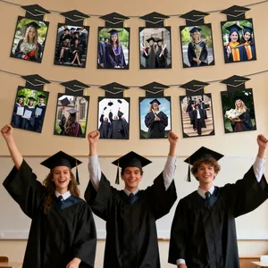 Graduation Photo Banner Doctoral Cap Glitter Paper Photo Frame With Golden Tassels For Graduation Party Decorations School Ceremony Display