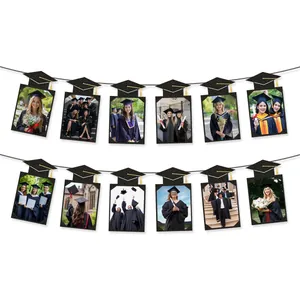 2026 Graduation photo banner with 12 black and gold mortarboard frames and tassels