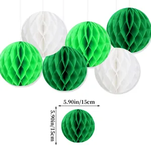 Décoration de fête en boule alvéolée verte et blanche avec affichage de taille 15 cm