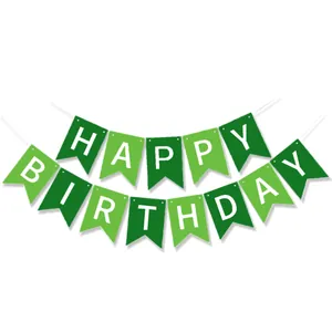 Bannière Joyeux Anniversaire verte avec drapeaux en queue d'aronde pour fête à thème