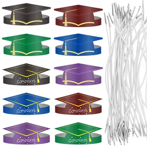 Graduation Season Paper Doctor Hats With Gold Tassels Congrats Printed Party Decoration Crown Hats Graduation Party Photo Props For School Celebration