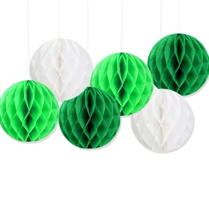 Lot de 6 boules alvéolées en papier vert et blanc pour décoration de fête d'anniversaire