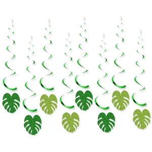 Détails des spirales en PVC vert et feuilles de monstera pailletées pour décoration
