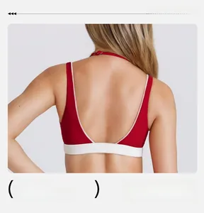Vista posteriore dettagliata del reggiseno sportivo rosso e bianco ad alta elasticità