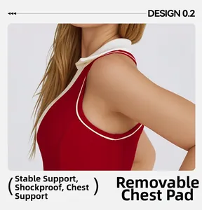 Detail view of the red yoga tank top with removable pads and contrast color trimming