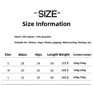 Tableau des tailles détaillé pour leggings de yoga sans couture à taille haute côtelée