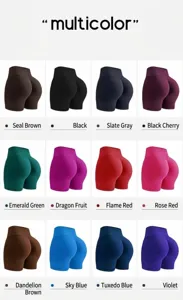 Matrixweergave van naadloze yoga-shorts met hoge taille in twaalf verschillende kleuren