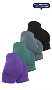Lot de 4 shorts de yoga sans couture taille haute avec effet push-up en violet, vert et noir