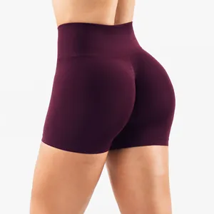 Short de yoga sans couture taille haute violet foncé avec effet push-up fessier