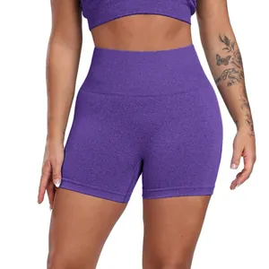 Women's high waist seamless yoga shorts in purple marl knit for gym and fitness