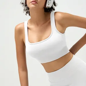 Damen Rippen Yoga Weste Sport BH Nylon Elasthan Nahtloses Stoßfestes Top Mit Herausnehmbaren Polstern Für Fitness Gym Laufen