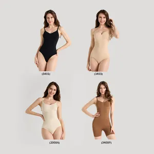 Collage of seamless shapewear bodysuits in different cuts and colors with high elasticity