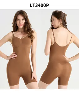 Detail of seamless dark brown bodysuit showing front and back slimming shaper effects