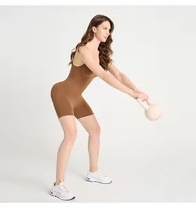 Side view of a brown seamless shapewear bodysuit showing lifting and slimming effects