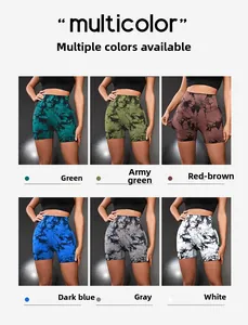 Dettaglio di pantaloncini da yoga tie-dye senza cuciture in sei colori a vita alta