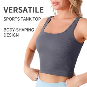 Damen Nahtlos Geripptes Yoga Tank Top Atmungsaktiv Ärmelloses Sport Crop Top Für Fitness Pilates Casual Einfarbig Weste