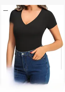 Close-up of high-waisted seamless jumpsuit with V-neck and peach butt lifting design