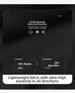 Detailed close-up of breathable black ribbed fabric with 90% nylon and 10% spandex material