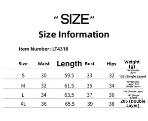 Detailed size chart for cutout back fitness bodysuit with bust pads and measurements