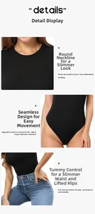 Detailansicht eines schwarzen Yoga-Bodysuits mit Rundhals und Bauch-Weg-Effekt